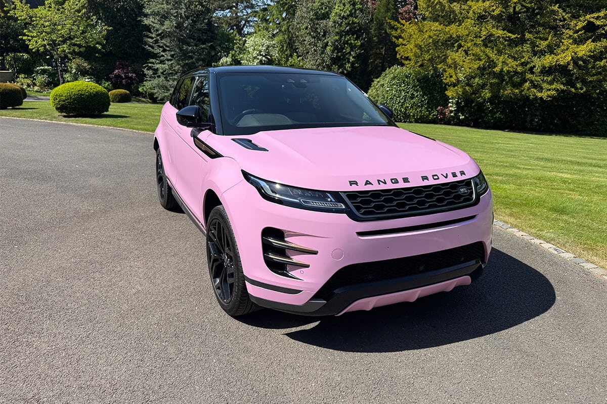 Pink Range Rover Evoque colour change wrap – sustainable vinyl finish