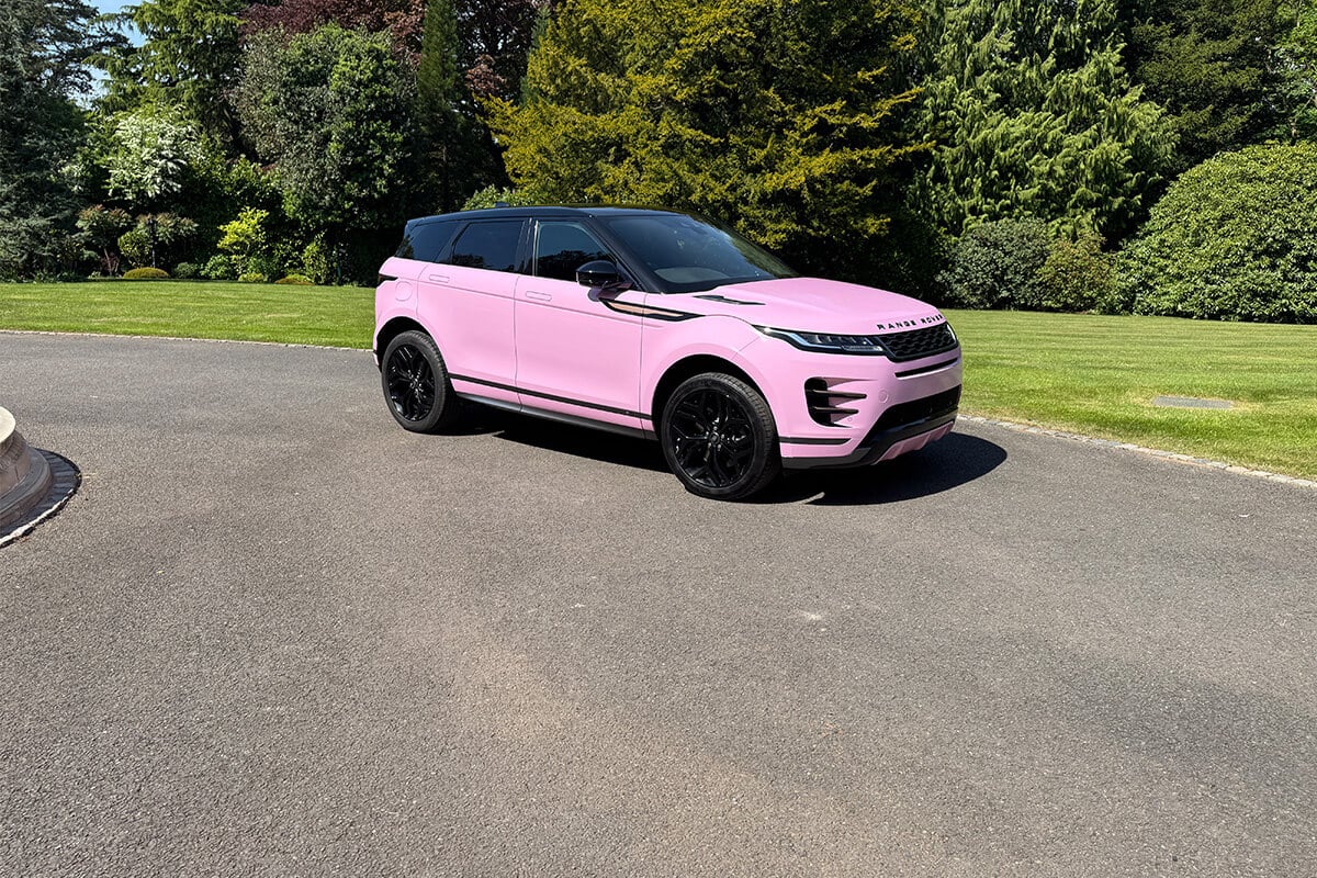 Pink Range Rover Evoque at Korok Group HQ – premium vehicle wrapping example